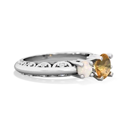 Citrine Art Deco Eternal Embrace Engagement 14K White Gold ring C2003