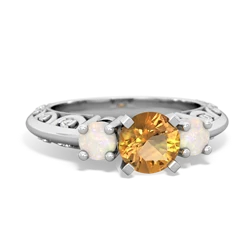 Citrine Art Deco Eternal Embrace Engagement 14K White Gold ring C2003