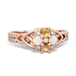 Citrine Celtic Knot Cluster Engagement 14K Rose Gold ring R26443RD