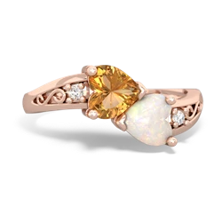 Citrine Snuggling Hearts 14K Rose Gold ring R2178