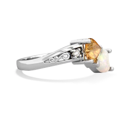 Citrine Snuggling Hearts 14K White Gold ring R2178