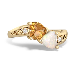 Citrine Snuggling Hearts 14K Yellow Gold ring R2178