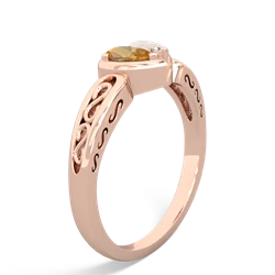 Citrine Filligree 'One Heart' 14K Rose Gold ring R5070