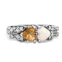 Citrine Diamond Butterflies 14K White Gold ring R5601