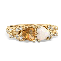 Citrine Diamond Butterflies 14K Yellow Gold ring R5601