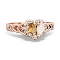 Citrine Celtic Knot Two Hearts As One 14K Rose Gold ring R2644HRT