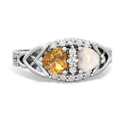 Citrine Sparkling Celtic Knot 14K White Gold ring R2645