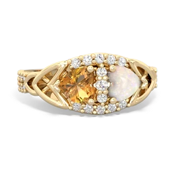 Citrine Sparkling Celtic Knot 14K Yellow Gold ring R2645