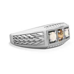 Citrine Three Stone Tire Tread Men's 14K White Gold ring R0520