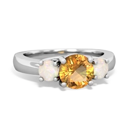 Citrine Three Stone Round Trellis 14K White Gold ring R4018