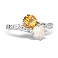 Citrine Channel Set Two Stone 14K White Gold ring R5303