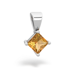 Citrine 5Mm Princess Solitaire 14K White Gold pendant P1789