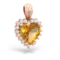 Citrine Sparkling Halo Heart 14K Rose Gold pendant P0391