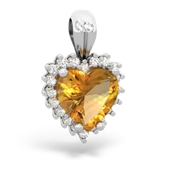 Citrine Sparkling Halo Heart 14K White Gold pendant P0391