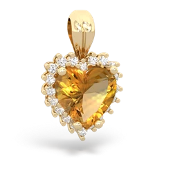 Citrine Sparkling Halo Heart 14K Yellow Gold pendant P0391