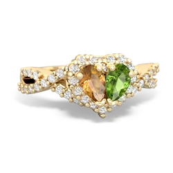 Citrine Diamond Twist 'One Heart' 14K Yellow Gold ring R2640HRT