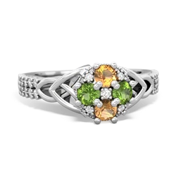 Citrine Celtic Knot Cluster Engagement 14K White Gold ring R26443RD