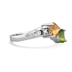 Citrine Snuggling Hearts 14K White Gold ring R2178