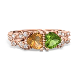 Citrine Diamond Butterflies 14K Rose Gold ring R5601