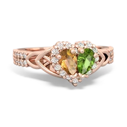 Citrine Celtic Knot Two Hearts As One 14K Rose Gold ring R2644HRT