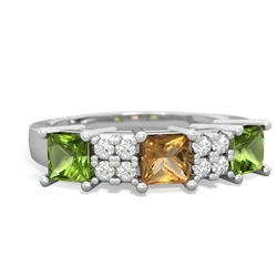 Citrine Three Stone Diamond Cluster 14K White Gold ring R2592