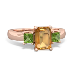 Citrine Three Stone Emerald-Cut Trellis 14K Rose Gold ring R4021