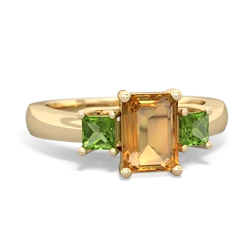 Citrine Three Stone Emerald-Cut Trellis 14K Yellow Gold ring R4021