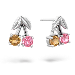 Citrine Sweet Cherries 14K White Gold earrings E7001