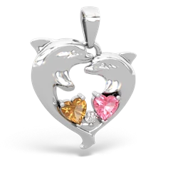 Citrine Dolphin Heart 14K White Gold pendant P5820