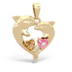 Citrine Dolphin Heart 14K Yellow Gold pendant P5820