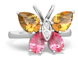 Citrine Butterfly 14K White Gold ring R2215