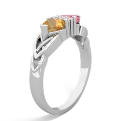 Citrine Celtic Knot Double Heart 14K White Gold ring R5040