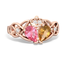 Citrine 'One Heart' Celtic Knot Claddagh 14K Rose Gold ring R5322