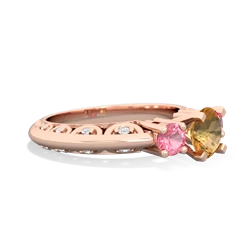 Citrine Art Deco Eternal Embrace Engagement 14K Rose Gold ring C2003