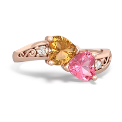 Citrine Snuggling Hearts 14K Rose Gold ring R2178