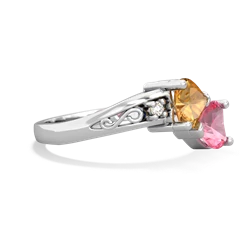 Citrine Snuggling Hearts 14K White Gold ring R2178