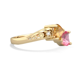 Citrine Snuggling Hearts 14K Yellow Gold ring R2178