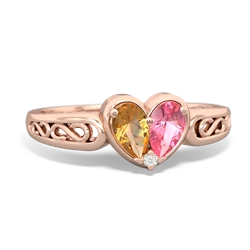 Citrine Filligree 'One Heart' 14K Rose Gold ring R5070