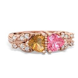 Citrine Diamond Butterflies 14K Rose Gold ring R5601