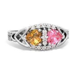 Citrine Sparkling Celtic Knot 14K White Gold ring R2645