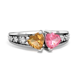 Citrine Heart To Heart 14K White Gold ring R3342