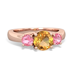 Citrine Three Stone Round Trellis 14K Rose Gold ring R4018