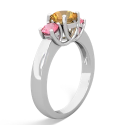 Citrine Three Stone Round Trellis 14K White Gold ring R4018