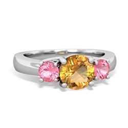 Citrine Three Stone Round Trellis 14K White Gold ring R4018