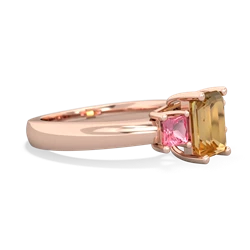 Citrine Three Stone Emerald-Cut Trellis 14K Rose Gold ring R4021