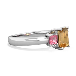 Citrine Three Stone Emerald-Cut Trellis 14K White Gold ring R4021