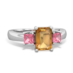 Citrine Three Stone Emerald-Cut Trellis 14K White Gold ring R4021