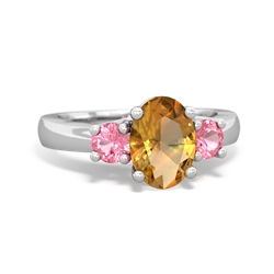 Citrine Three Stone Oval Trellis 14K White Gold ring R4024