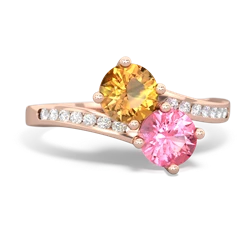 Citrine Channel Set Two Stone 14K Rose Gold ring R5303