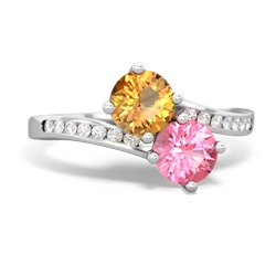 Citrine Channel Set Two Stone 14K White Gold ring R5303